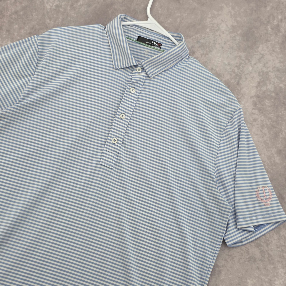 RLX Ralph Lauren Golf Polo Shirt Mens L\XL Blue White Striped Performance